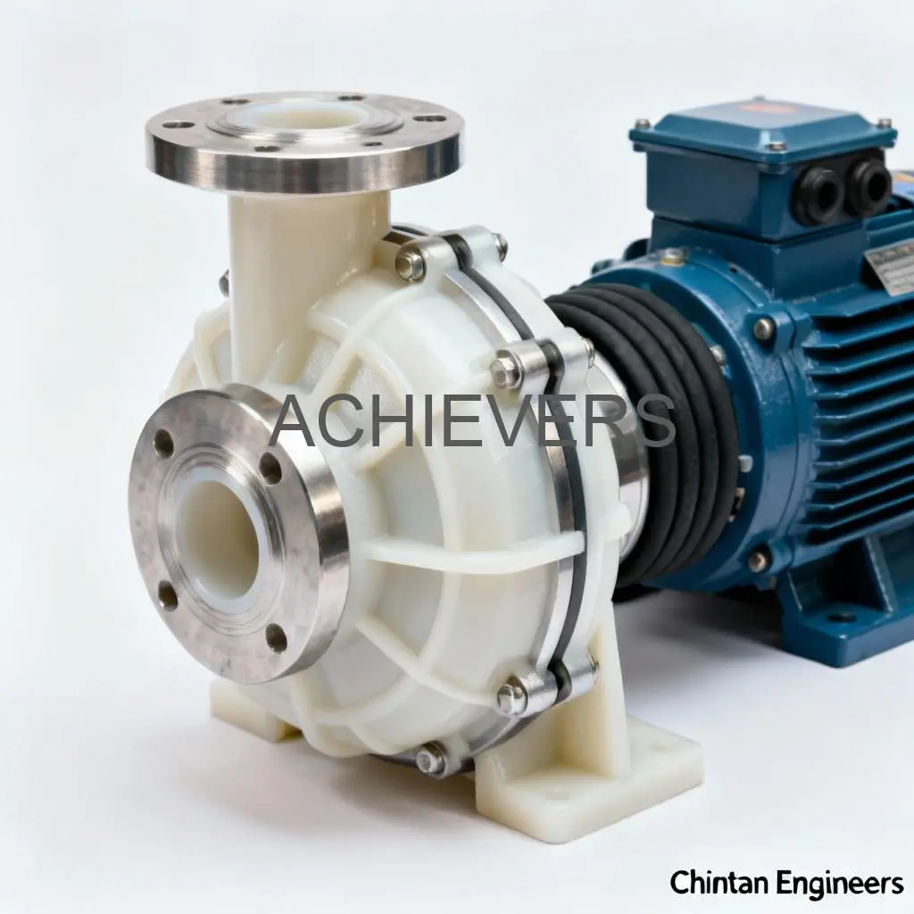 Close-up of PP Pumps installed in a chemical processing line showing the reinforced polypropylene casing and suction piping