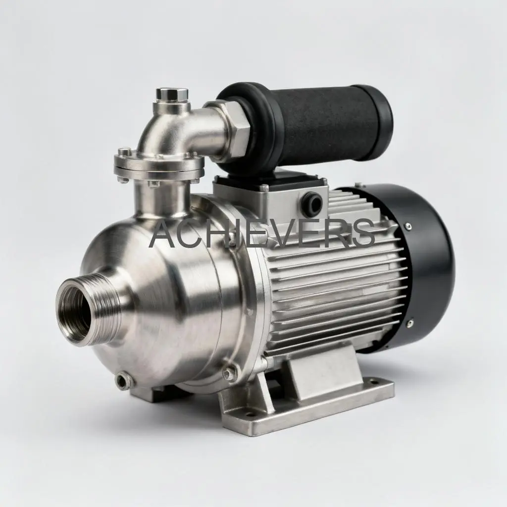 Close-up of SS Pumps installed in a processing skid showing stainless steel casing and flange connections