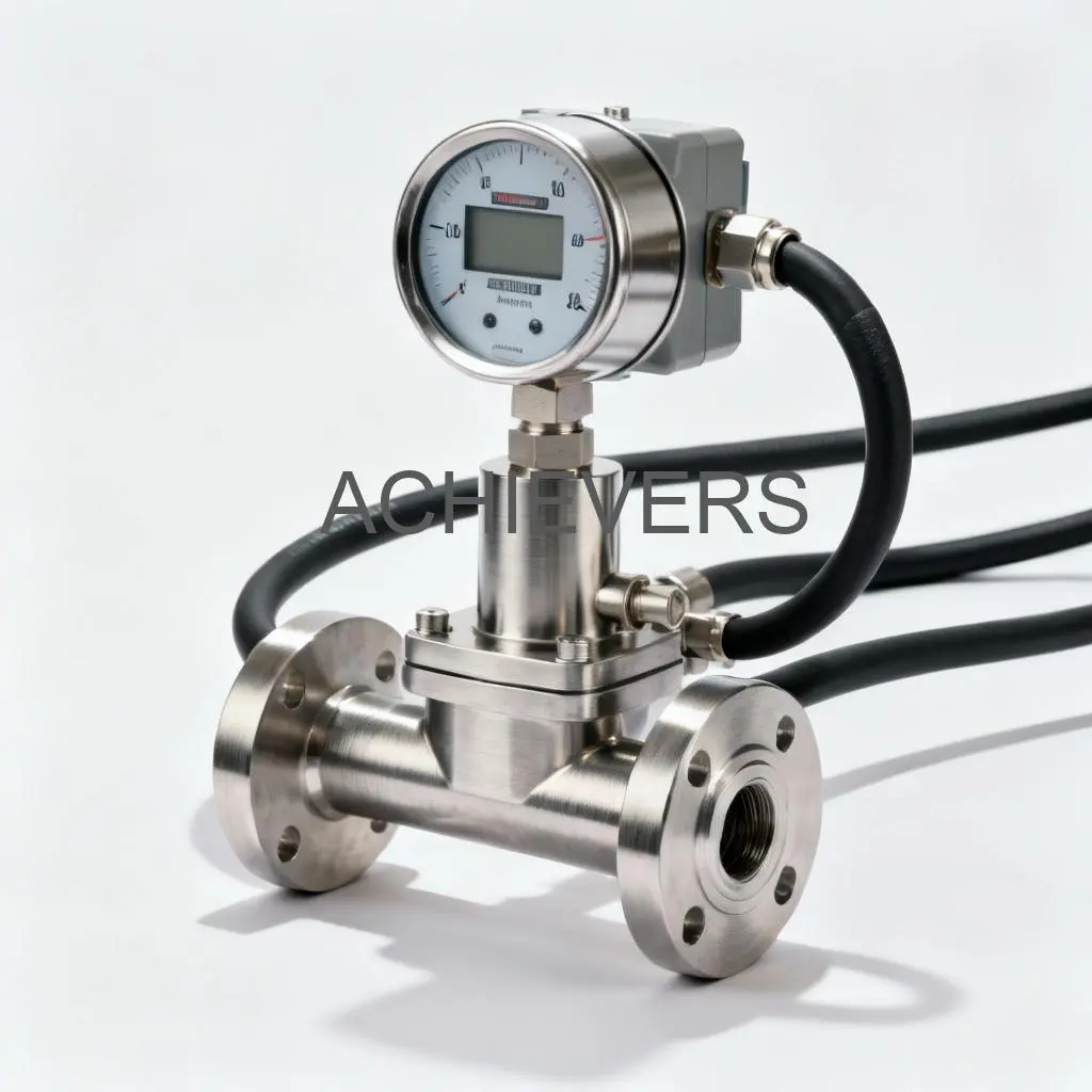 Close-up of Oil Flow Meters showing the mechanical register and heavy-duty flange connections suitable for industrial pipework