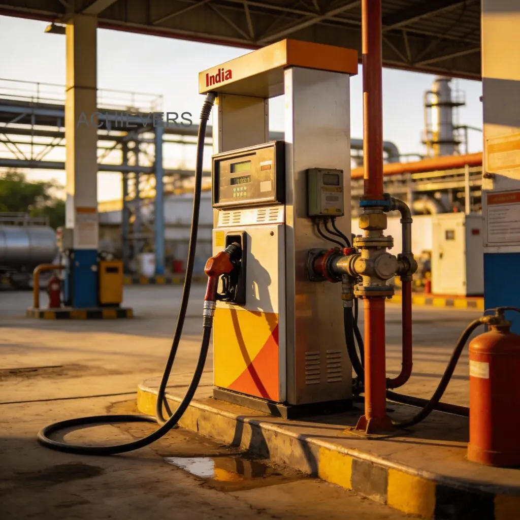 Engineer operating a Fuel Dispenser with preset keypad and printer at a fleet transport yard in India