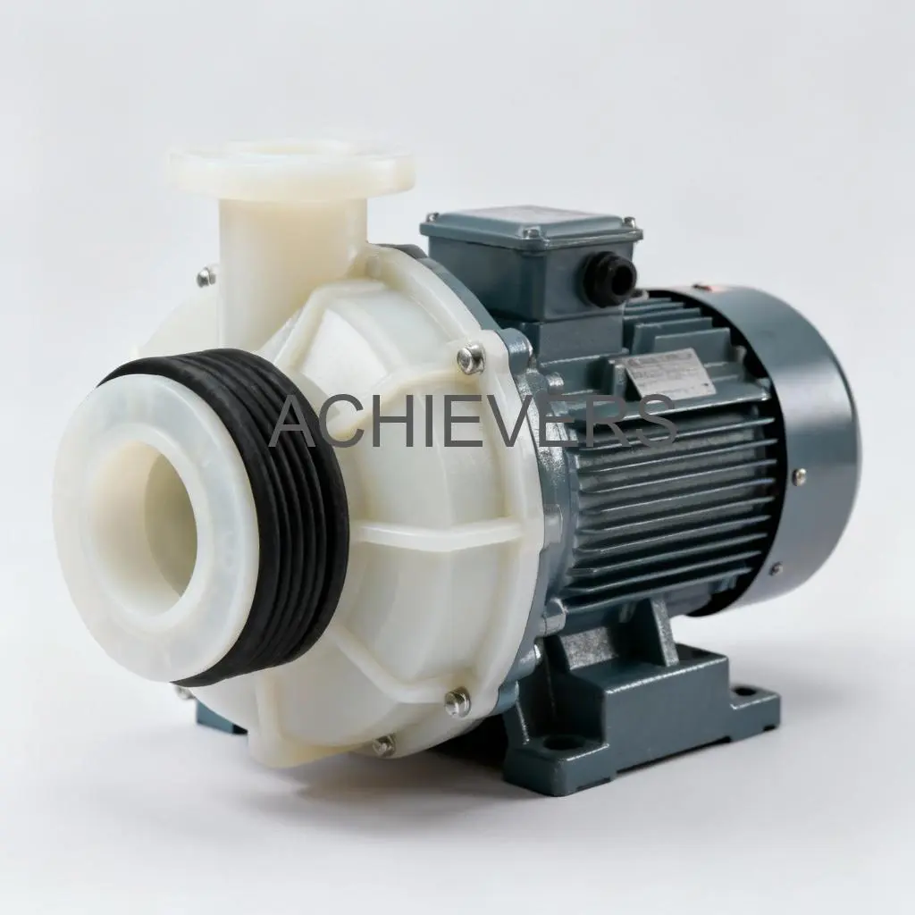 Close-up of PP Pumps assembly highlighting the corrosion-resistant polypropylene casing and flange connections