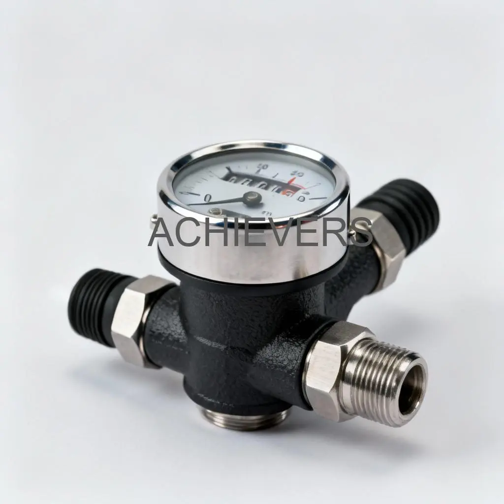 Close-up of Fuel Flow Meter installed on a diesel dispensing line showing the robust mechanical housing and dial display