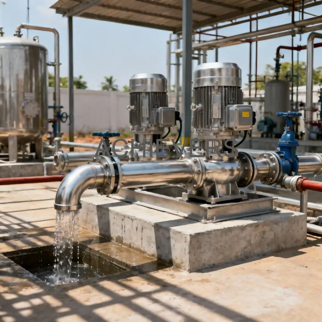 SS Pumps installed on a concrete foundation with properly supported piping in a chemical processing plant