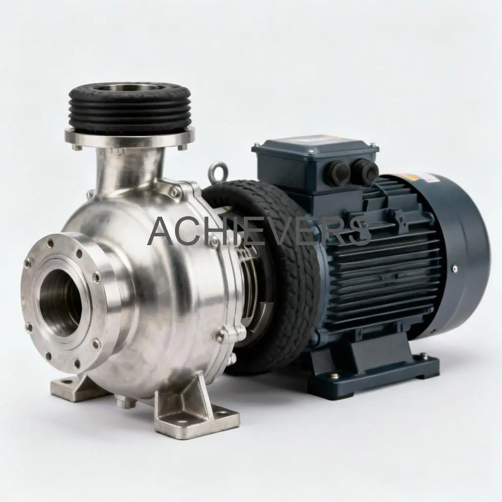 Close-up of SS Pumps showing the stainless steel casing and flange connections in a clean industrial facility