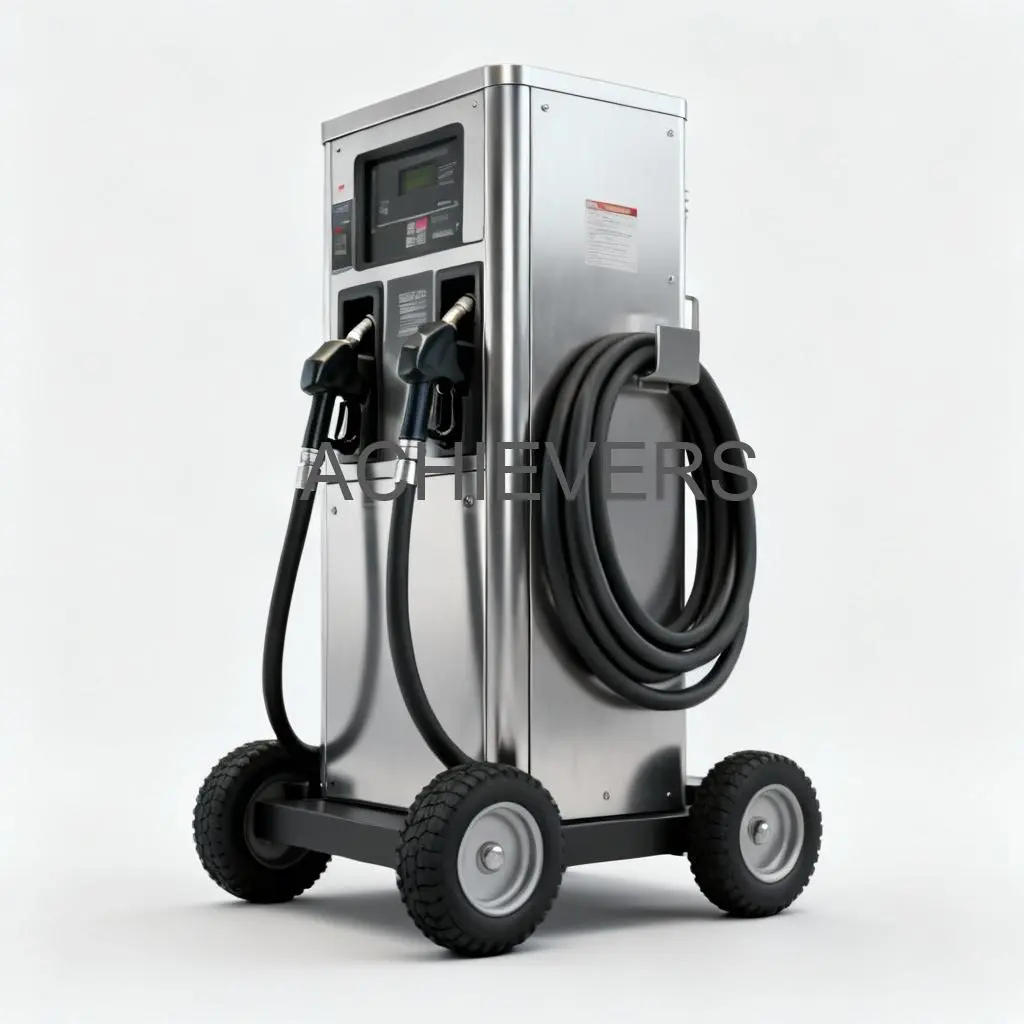 Close-up of Mobile Fuel Dispenser unit showing the flow meter dial, pump housing, and nozzle assembly ready for operation