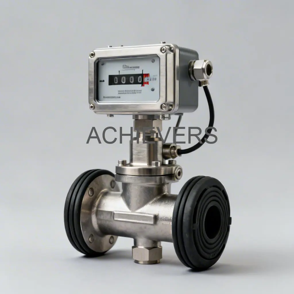 Close-up of Diesel Flow Meter with mechanical register installed on a fuel transfer skid showing inlet and outlet connections