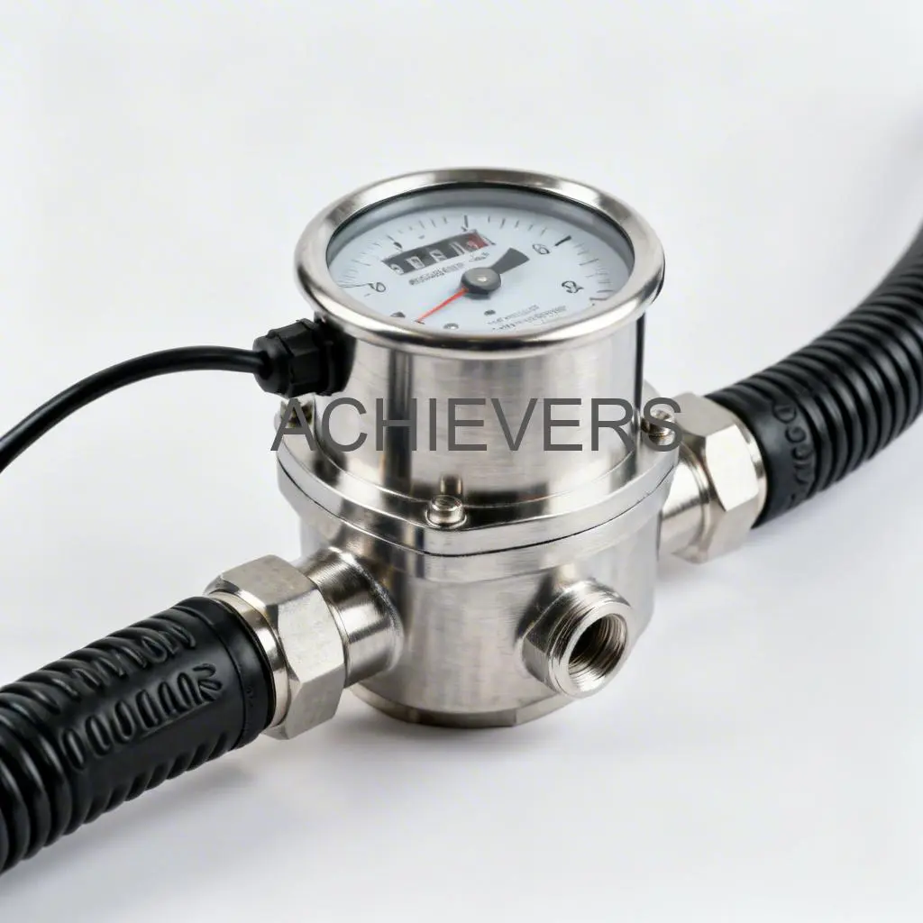 Close-up of Oil Flow Meters installed with upstream strainers on a heavy furnace oil pipeline