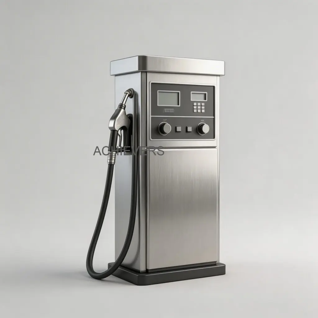 Diesel Dispenser showing complete installation including internal rotary vane pump, positive displacement flow meter, CPU preset controller, and auto-shutoff nozzle