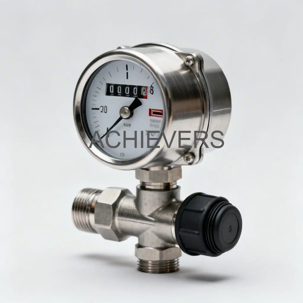 Close-up of Diesel Flow Meter installed on an industrial fuel dispensing skid showing the mechanical flow register and rugged cast body