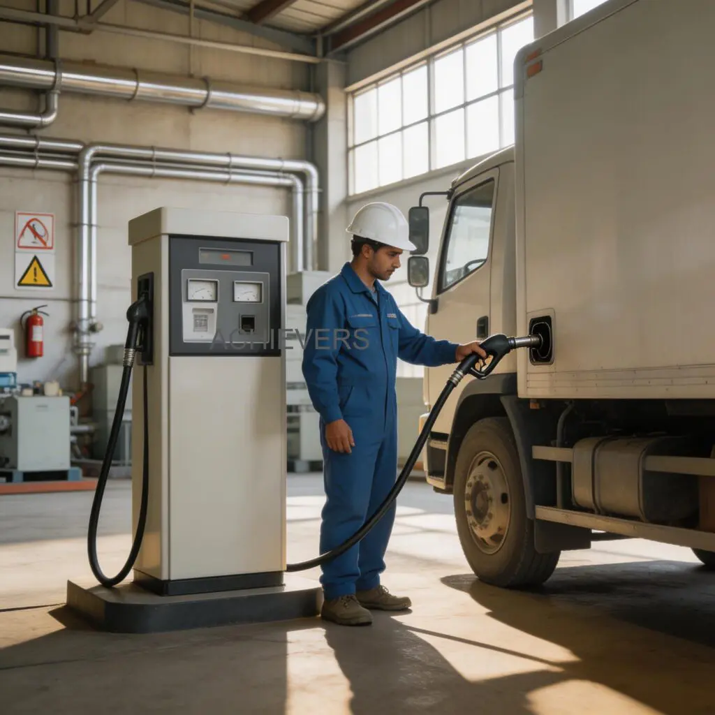 Fuel Dispenser installed and operating at an Indian industrial facility showing correct setup