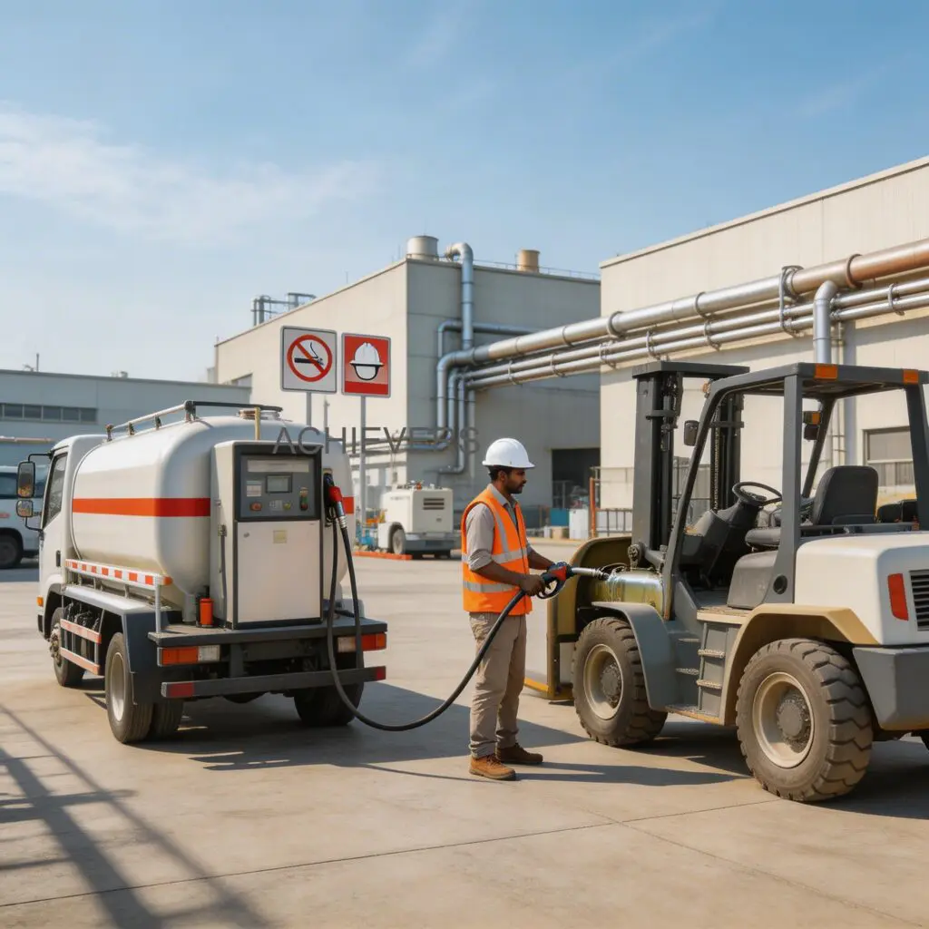 A fully integrated Mobile Fuel Dispenser skid installed securely on the flatbed of a site service truck, actively refueling heavy earth-moving machinery under harsh, dusty Indian mining conditions