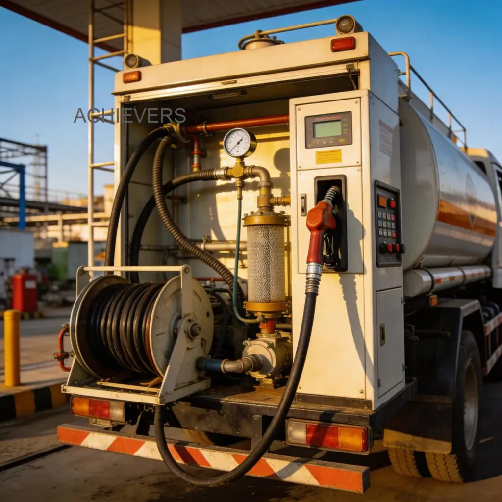 A fully integrated Mobile Fuel Dispenser installed on the back of a commercial pickup truck for off-road construction fleet refueling