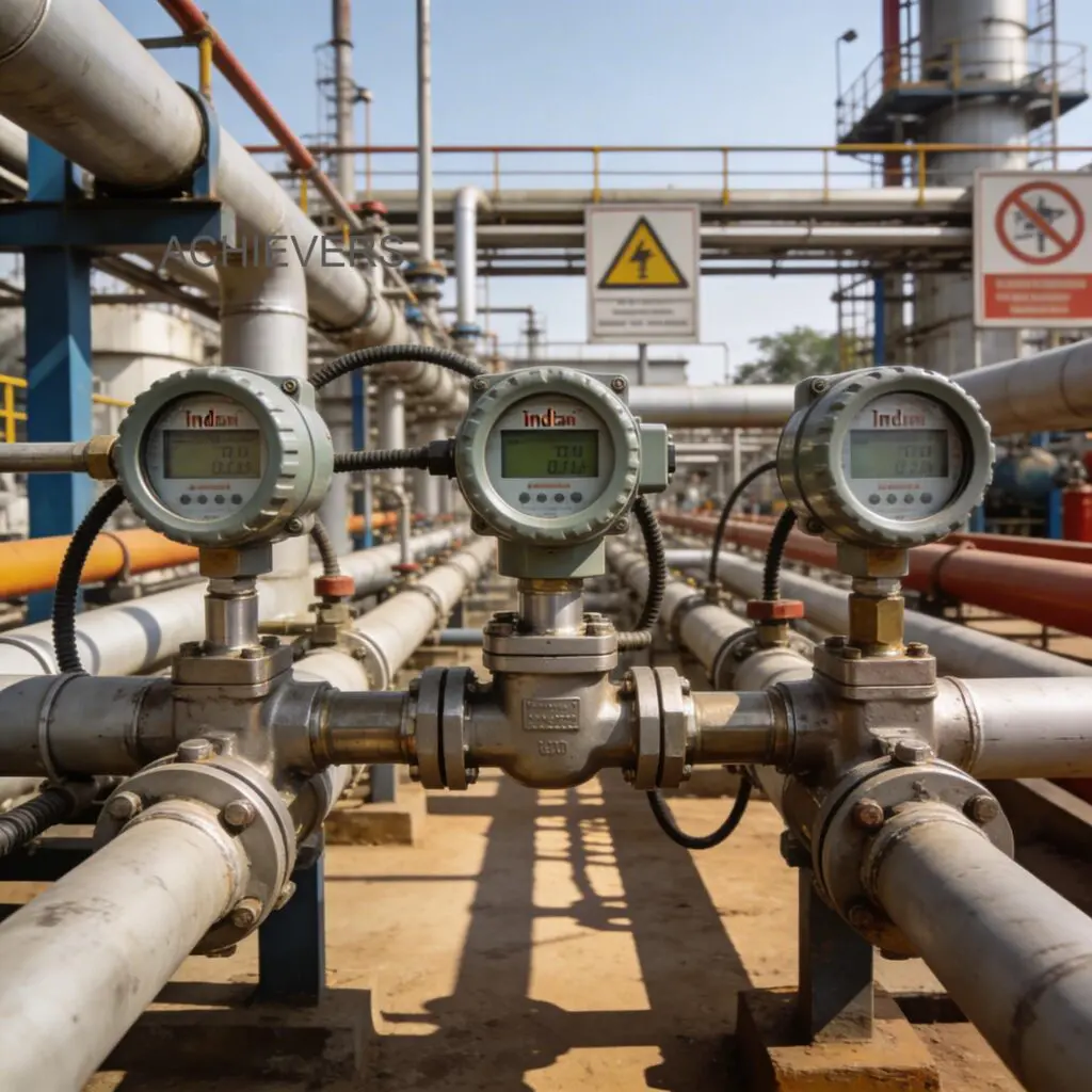 Oil Flow Meters installed and operating at an Indian industrial facility showing correct setup