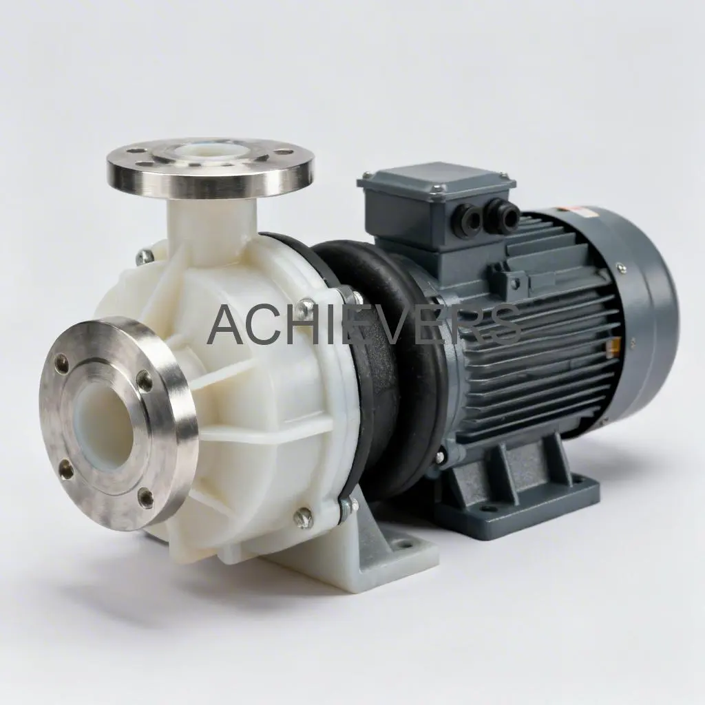 Close-up view of PP Pumps installed in an industrial effluent treatment plant showcasing the solid polypropylene casing and motor assembly