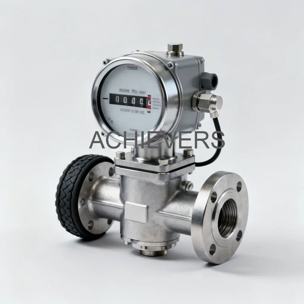 Close-up of a Diesel Flow Meter installed on an industrial fuel dispensing skid showing the digital register and cast aluminum housing