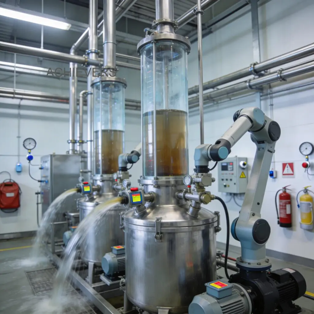 Operator configuring the PLC interface of a high-precision Liquid Batching System installed at a global petrochemical refinery, ensuring secure SCADA integration and safe continuous operation in a hazardous environment