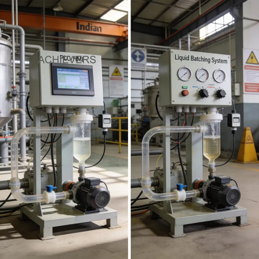 Liquid Batching System in use at a representative Indian industrial application filling 200L drums with high-viscosity lubricants