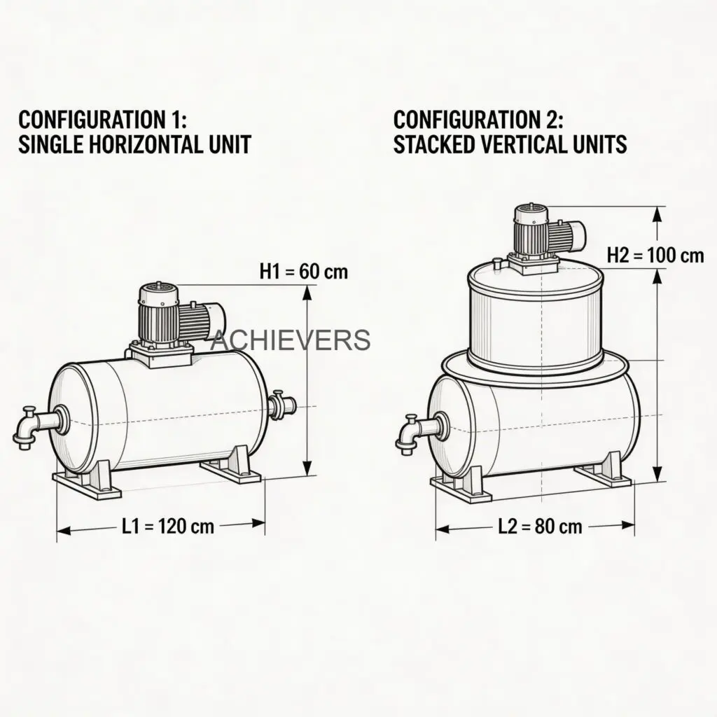 Technical comparison diagram highlighting the key differences between skid-mounted and fixed-install liquid batching layouts including footprint, piping runs, and electrical routing
