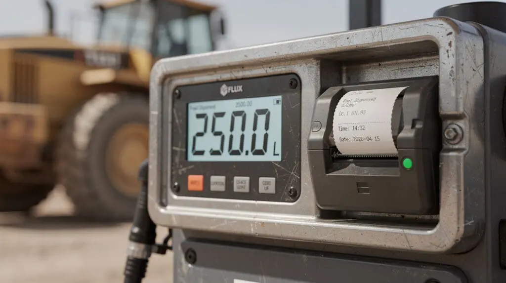 Digital preset controller on a mobile fuel dispenser printing a transaction receipt