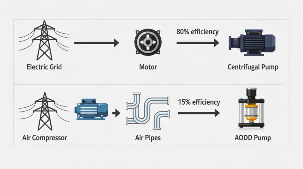 Energy efficiency comparison diagram of Centrifugal vs AODD pumps