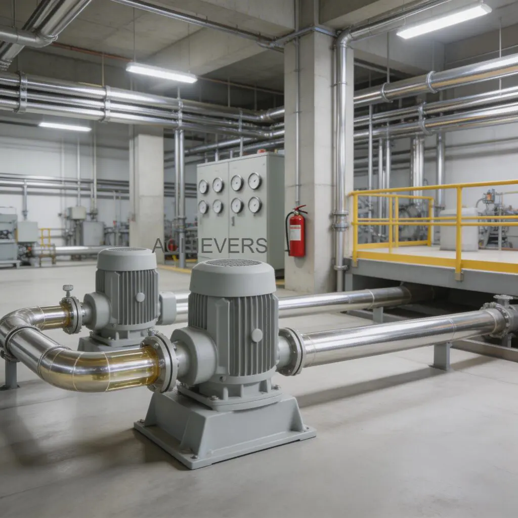 Polypropylene pump installed and operating at a global chemical processing facility showing correct piping alignment and baseplate setup