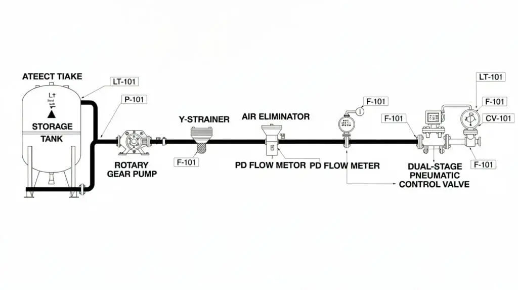 P&ID schematic for liquid batching skid setup
