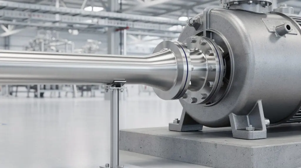 Proper suction piping geometry showing eccentric reducer with flat side up for SS pump installation