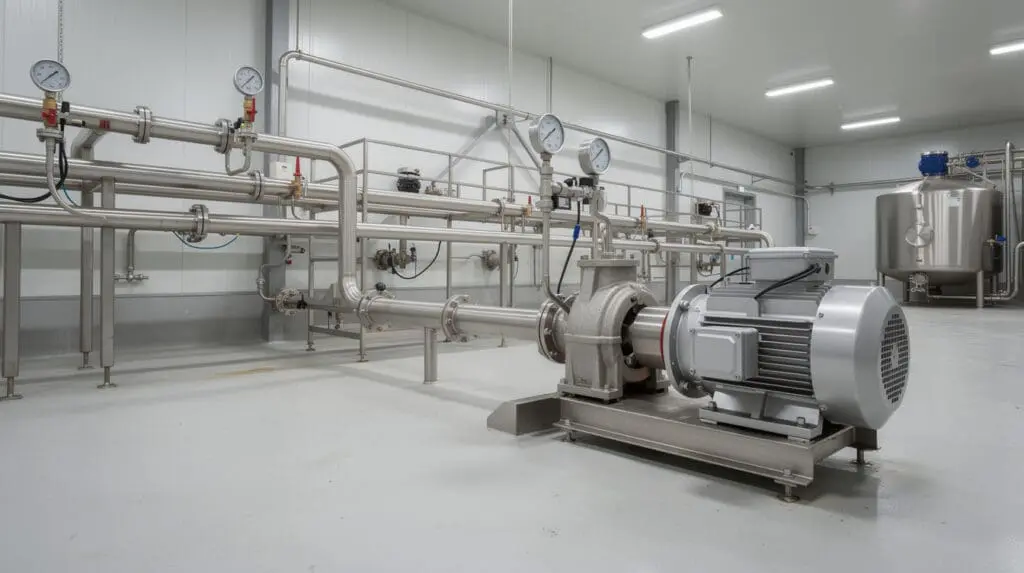 SS Centrifugal Monoblock pump installed in a factory