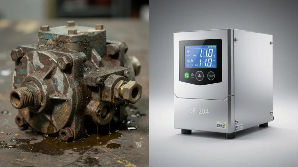 Comparison between corroded mechanical pump and a highly accurate digital positive displacement dispenser
