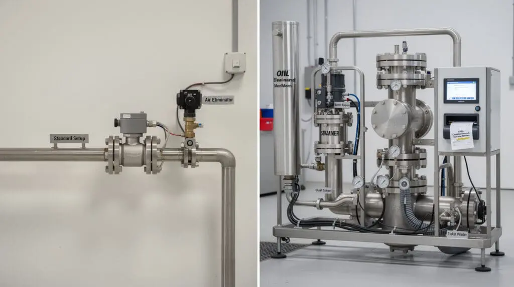 Comparison of basic flow meter versus an OIML compliant liquid batching skid