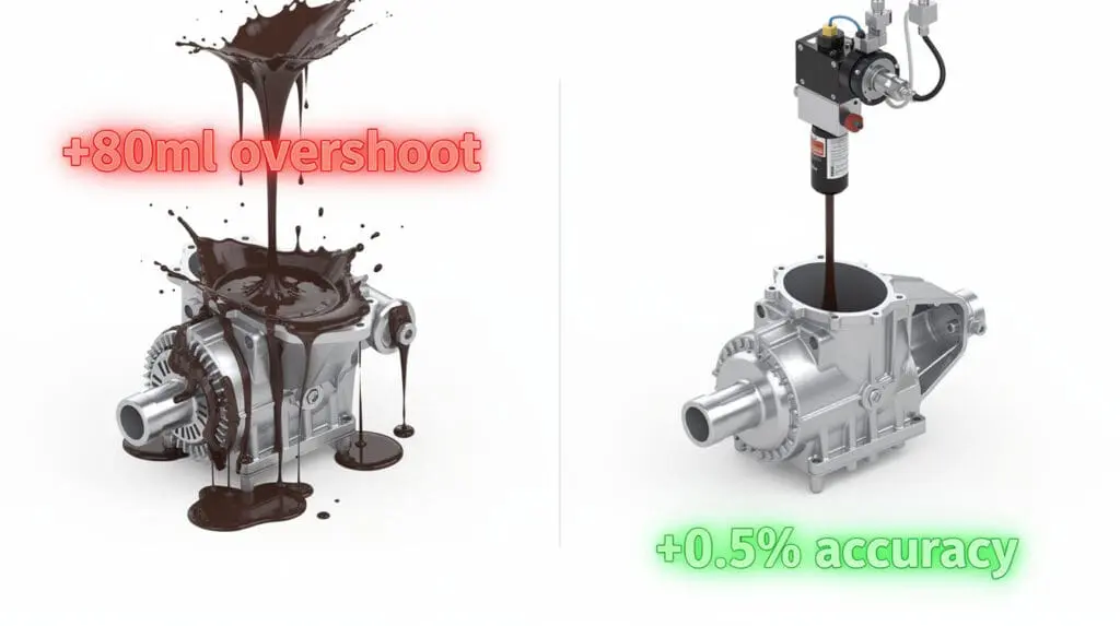 Comparison of single stage vs dual stage pneumatic valve overshoot in liquid batching