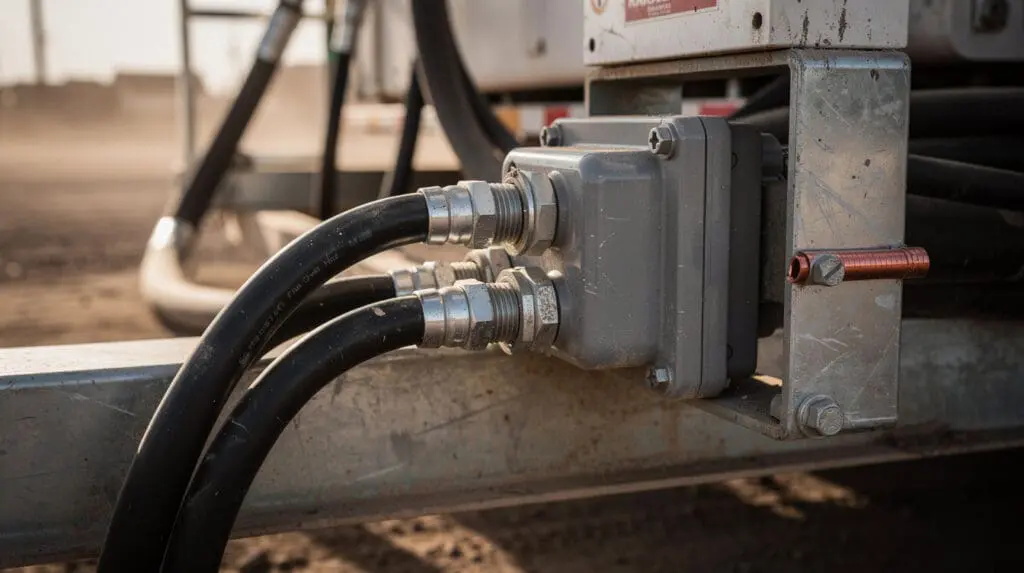 Electrical wiring and static grounding on a mobile diesel dispenser skid