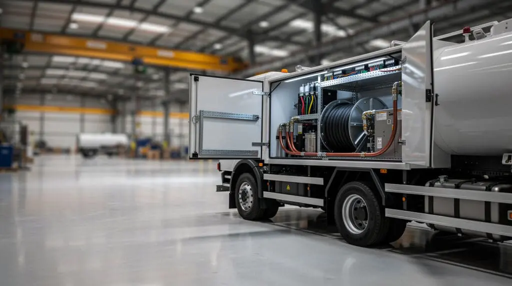 Fully integrated CE-201 heavy-duty fuel dispenser skid installed in a commercial bowser truck