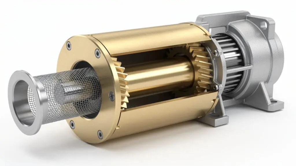 Internal mechanism of a positive displacement meter and rotary vane pump for diesel