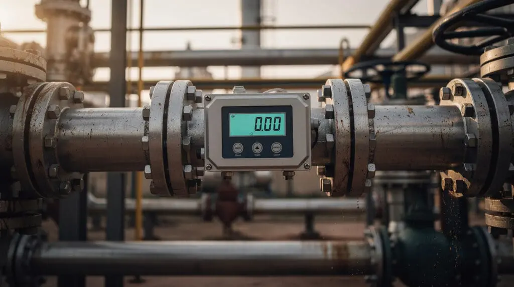 OIML R117 compliant oil flow meter installed in an industrial facility
