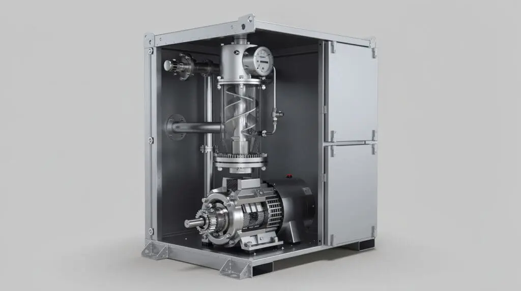 Technical breakdown of a mobile fuel dispenser showing rotary vane pump, PD meter, and air separator