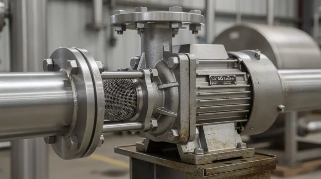 Y-strainer and rotary vane pump on industrial fuel dispenser suction piping