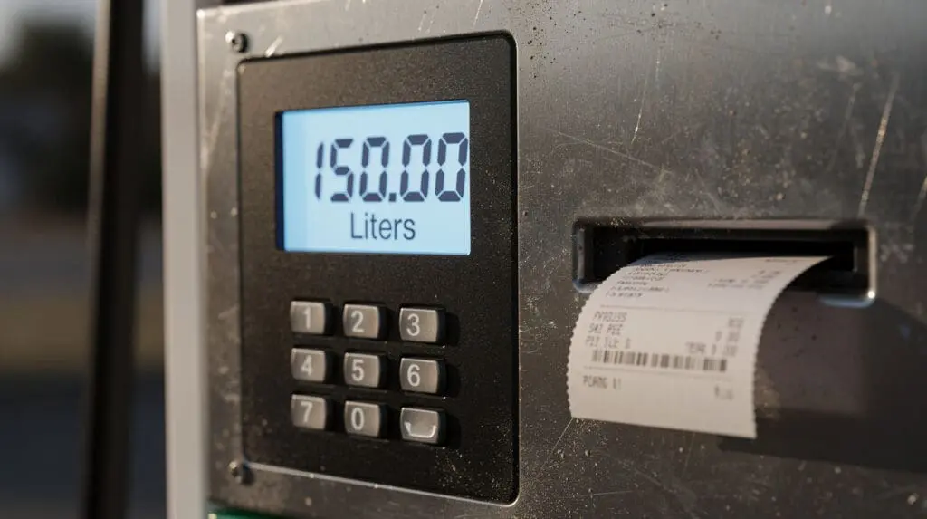 CE-206 digital display printing a dispensing receipt for fuel tracking