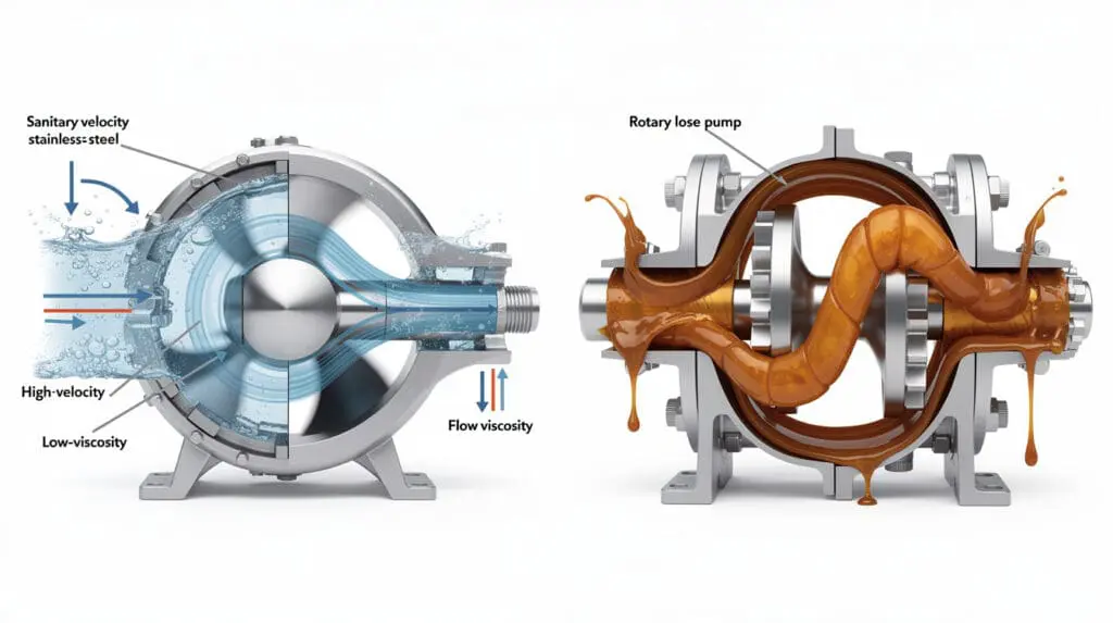 Comparison of centrifugal impeller versus rotary lobe pump handling viscous pharmaceutical fluids