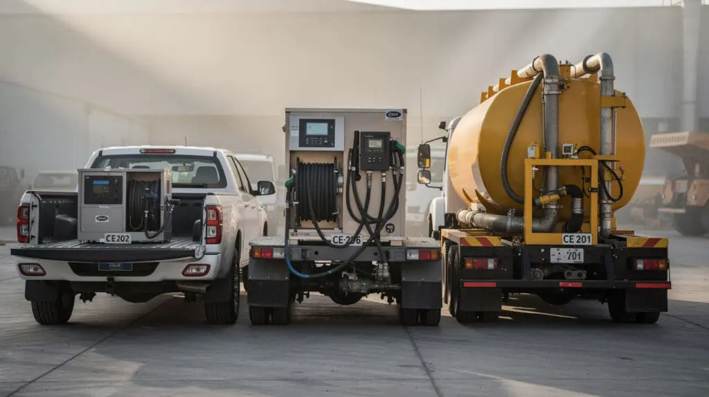 Comparison of different mobile fuel dispensers mounted on industrial fleet vehicles