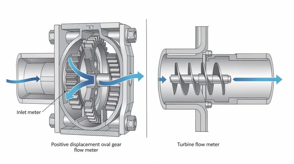 Comparison of positive displacement meter and turbine flow meter mechanisms
