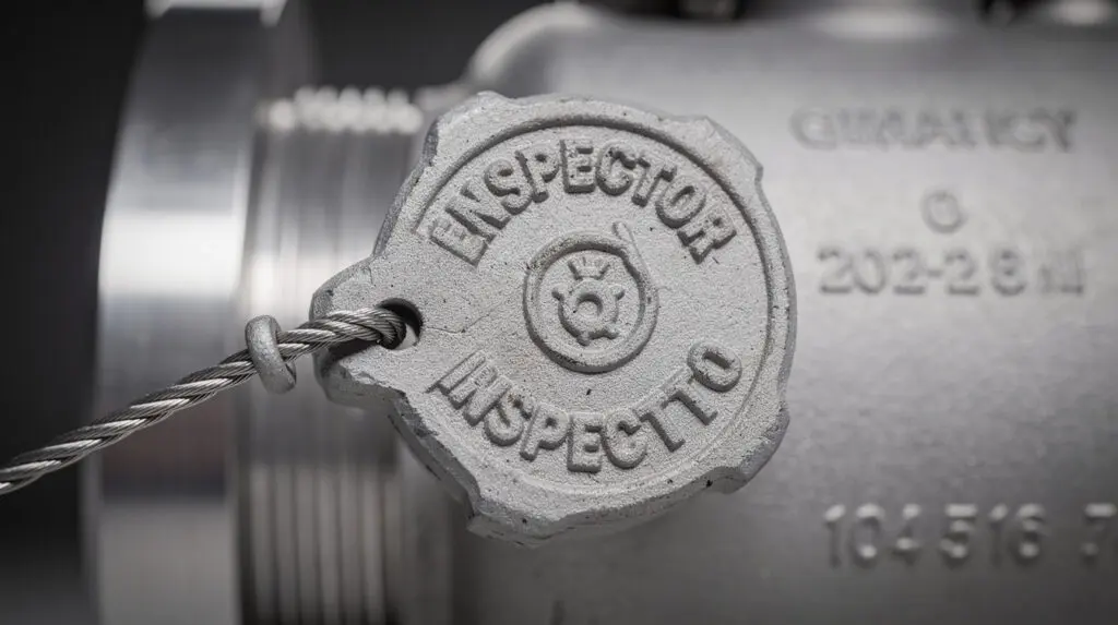 Legal metrology lead wire seal on a diesel flow meter calibration knob