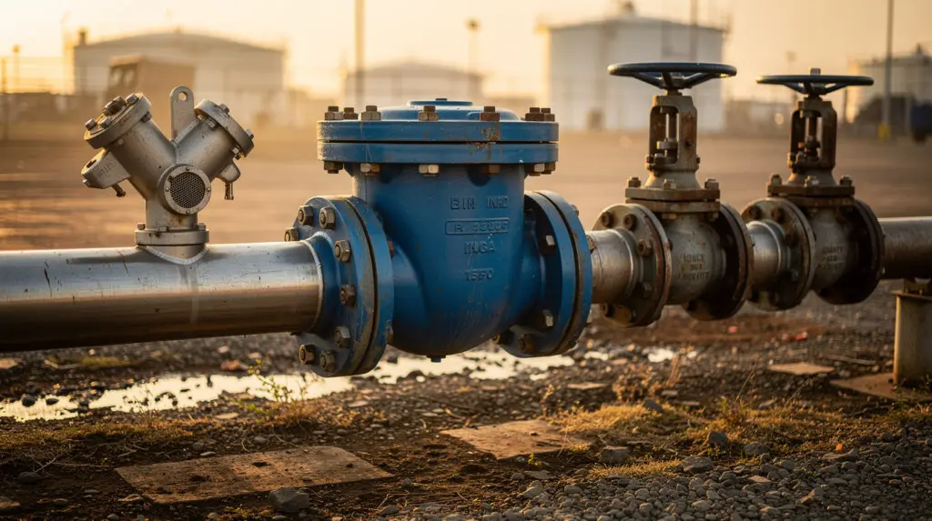 Mechanical diesel flow meter installed at an industrial depot in India with upstream strainer