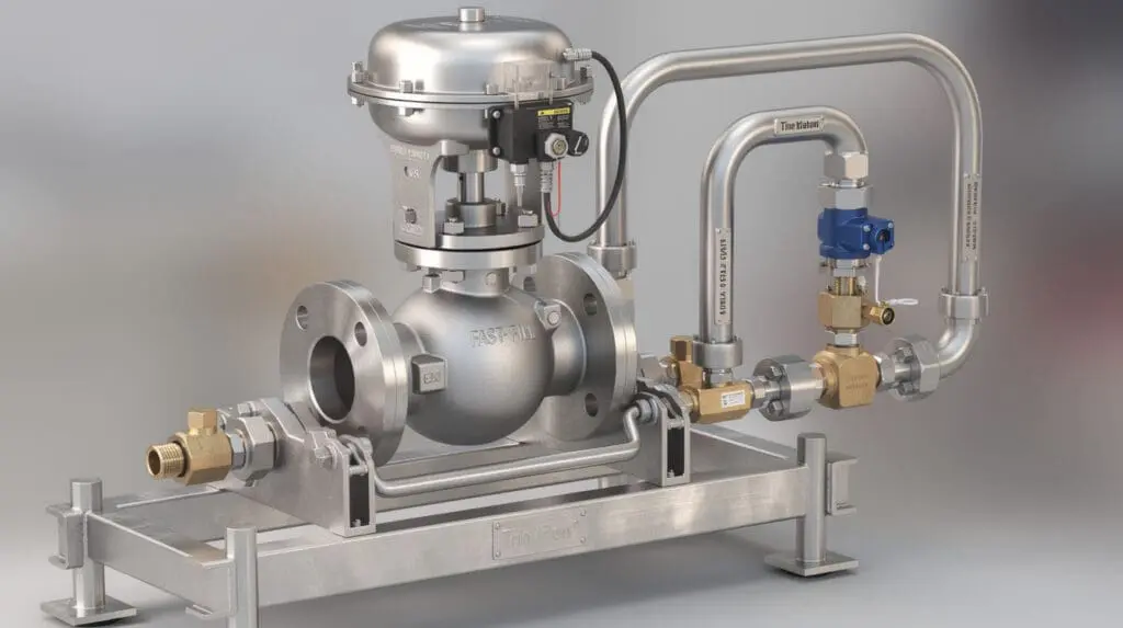 Dual stage pneumatically actuated valve assembly for precise liquid batching without overshoot