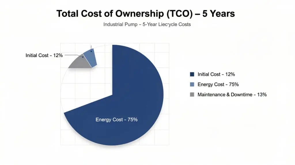 Industrial pump TCO breakdown chart showing energy, maintenance, and initial cost