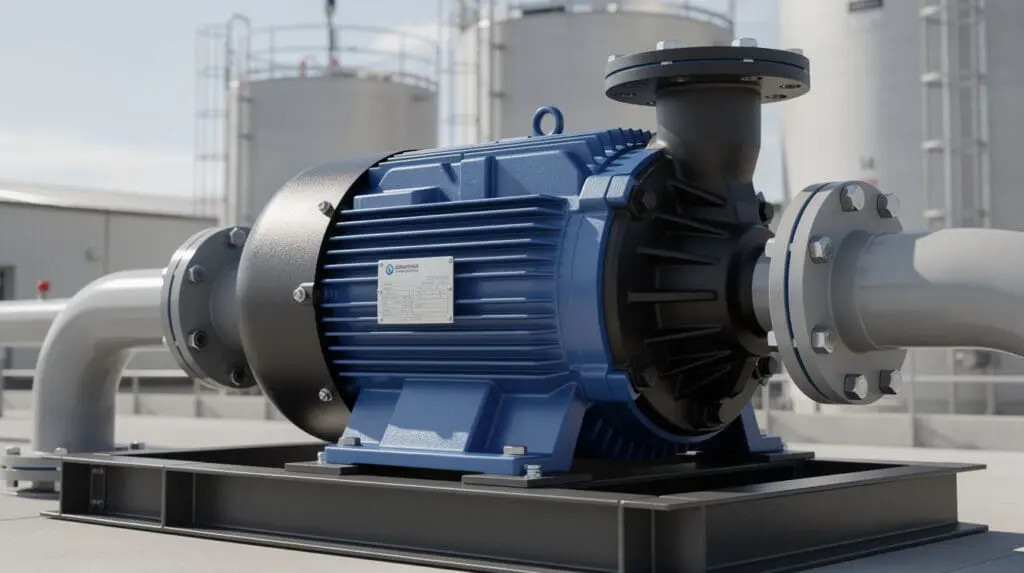 Polypropylene PP centrifugal pump installed in an industrial ETP for chemical transfer