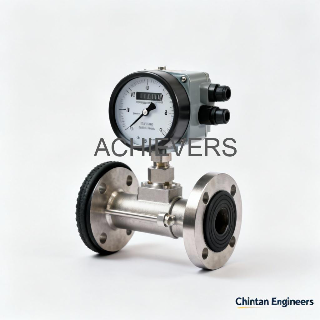 Close-up of Oil Flow Meters with digital display installed on a hydraulic lubrication line showing robust housing