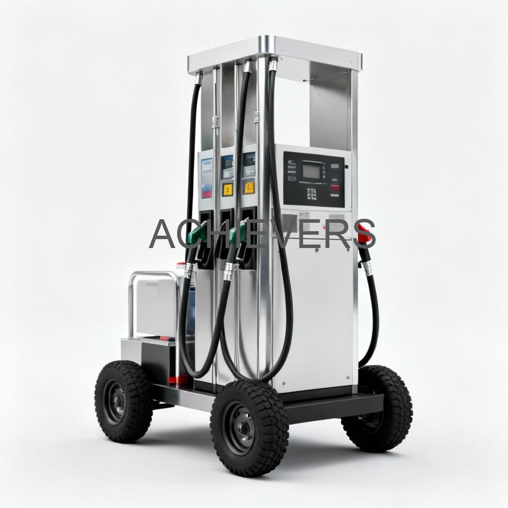 Close-up of Mobile Fuel Dispenser mounted on a service truck showing the nozzle, digital display, and heavy-duty hose assembly