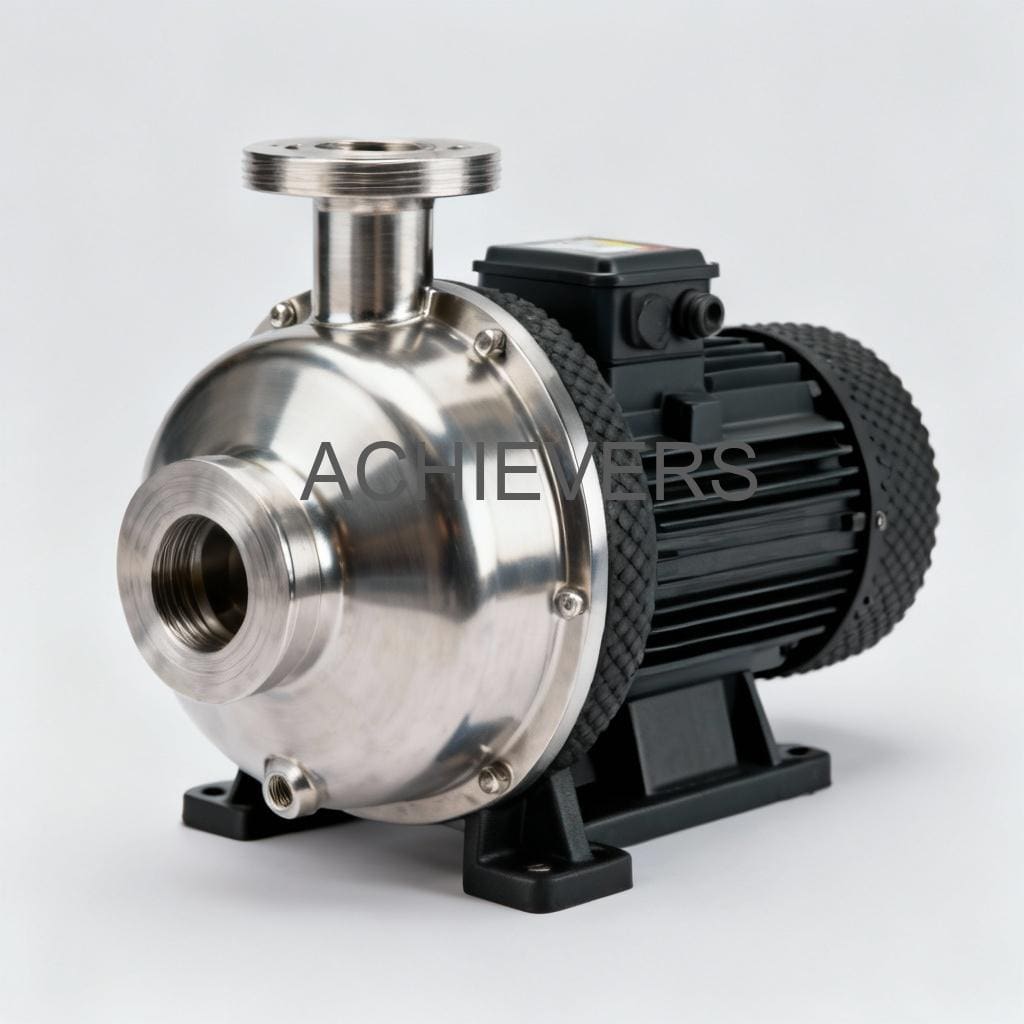 Close-up of SS Pumps showing the stainless steel volute casing and flange connections suitable for industrial piping