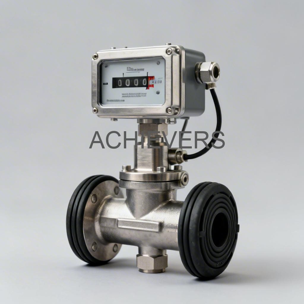 Close-up of Diesel Flow Meter with mechanical register installed on a fuel transfer skid showing inlet and outlet connections
